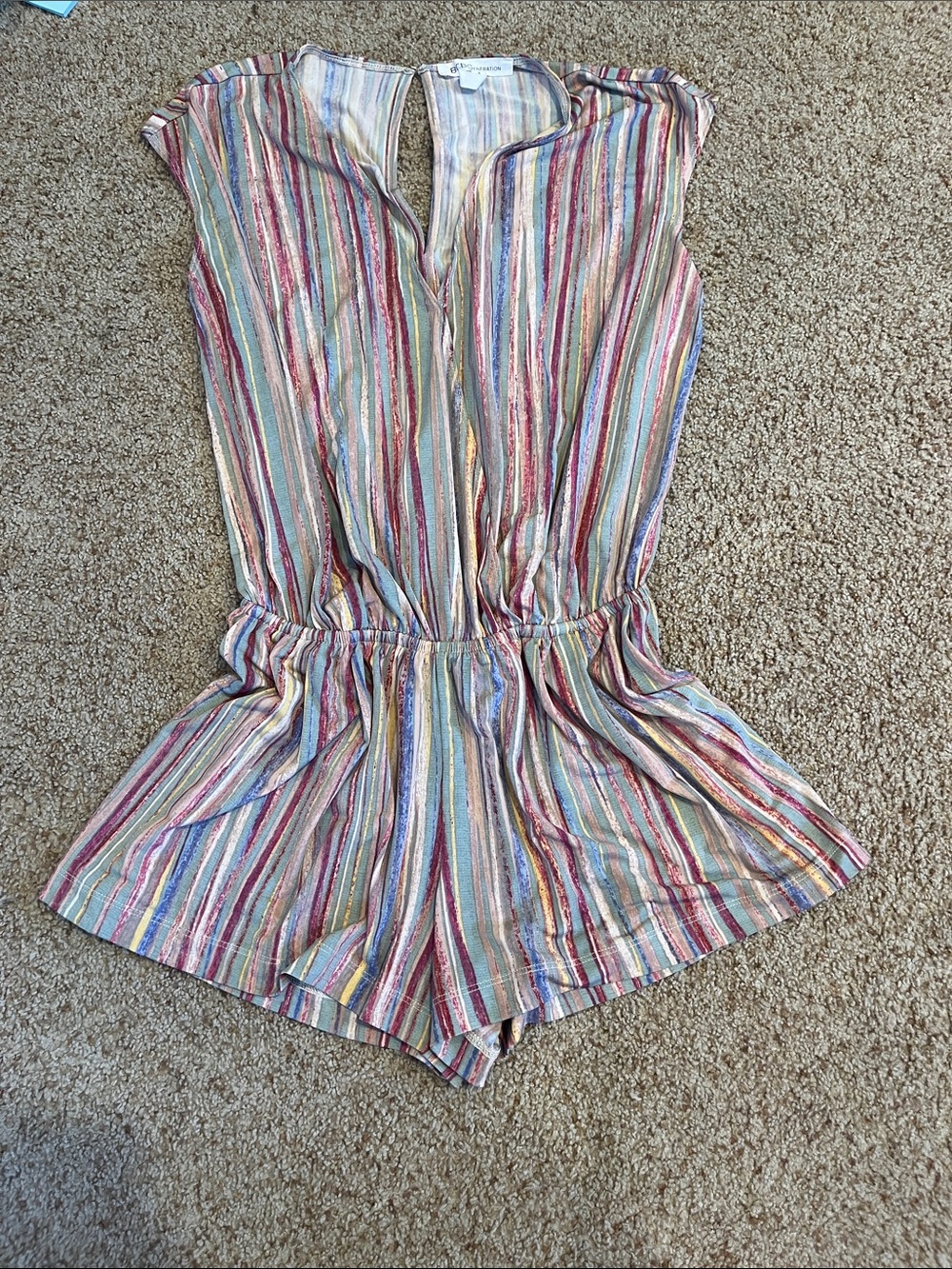 BCBGeneration Woman’s Multicolor Striped Romper - Pink, Blue, Yellow, Green, Red